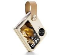 GIOPUEY Cover Compatibile con Oppo Find N3 Flip, Pelle PU + PC Rigido Custodia, Speciale Struttura in Pelle Case，con Anello Portatile - Gold