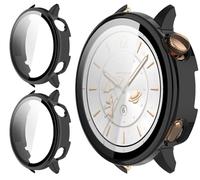 GIOPUEY Cover Compatibile con Oppo Watch X3 Mini, [2 Pezzi] Pellicola Protettiva Vetro + Cornice in Plastica Rigida Custodia - Black+Black