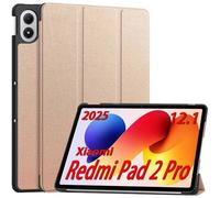 GIOPUEY Cover Compatibile con Xiaomi Redmi Pad 2 Pro 12.1 2025, Flip Pelle Custodia, Pelle case con Staffa, Protezione a 360° - Oro rosa