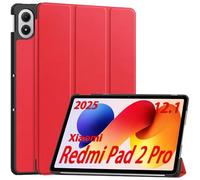 GIOPUEY Cover Compatibile con Xiaomi Redmi Pad 2 Pro 12.1 2025, Flip Pelle Custodia, Pelle case con Staffa, Protezione a 360° - Rosso