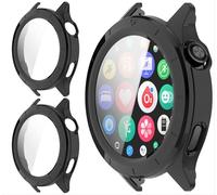 GIOPUEY Cover Compatibile con Xiaomi Watch S4, [2 Pezzi] Pellicola Protettiva Vetro + Cornice in Plastica Rigida Custodia - Black+Black