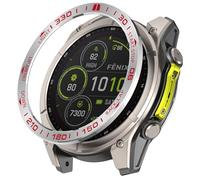 GIOPUEY Stile della Lunetta per Garmin Fenix 8 Solar 47mm, Bezel Styling Ring Acciaio Inossidabile Anello della Lunetta, Anello Protettivo in Metallo in Lega di Alluminio - B-Silver/Red