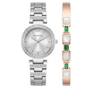 Giordano Eleganza Collection GD4051 Orologio analogico da donna con cassa tempestata di diamanti e cinturino in metallo alla moda urbana regalo per donne, Quadrante: Argento Cinturino: Argento,