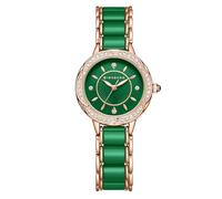 Giordano Orologio da donna con cassa floreale con lunetta tempestata di cristalli, indici delle ore con diamanti e cinturino in acciaio inossidabile bicolore