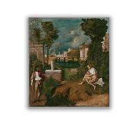 Giorgione "La Tempesta", stampa su tela da parete su tela, decorazione da soggiorno, 60 x 72 cm, senza cornice
