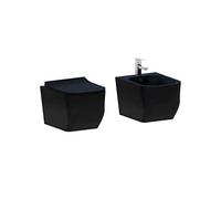 Giorgy Coppia Set Sanitari Sospesi Senza Brida Forma Squadrata Nero Opaco Cpw Soft-close incluso