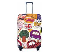 Giornale scolastico in inglese stampa valigia copertura universale elastico bagagli protezione viaggio quotidiano vacanza di lavoro, Nero , XL, Bagaglio a mano