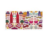 Giornale scolastico in inglese stampato sfondo festivo con occhielli angolari, vivace cartello da appendere per feste notturne