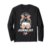 Giornalista Vita Divertente Messy Bun Press Giornalismo Amanti Maglia a Manica