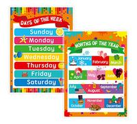 Giorni della settimana, mesi dell'anno, poster laminati per conoscere il calendario per bambini (43 x 58 cm)