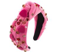 Giorno Banca, del party a mano Rhinestone in vetro cucito, elegante cerchio per capelli a forma di cuore per occasioni romantiche (Rosa)