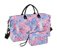 Giorno dei genitori Bella Rosa Viola Fiori Borsa A Mano Da Viaggio Borsa Da Pernottamento Palestra Sport Duffel Borse con Cinghia Regolabile per Aereo Viaggiare 2 Pz Set Bolsa para Palestra para Mujer