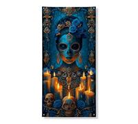 Giorno dei morti copertura per porta decorativo, elegante teschio di zucchero design floreale decorazione porta d'ingresso, per interni ed esterni, festival, forniture per vacanze 91 x 183 cm