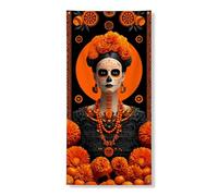Giorno dei morti copertura per porta decorativo, vibrante arancione teschio floreale design decorazione porta d'ingresso, interni ed esterni, festival forniture per vacanze 91 x 182 cm