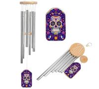 Giorno dei Morti Festival Skull Flower Wind Chimes Memorial Deep Tone Windchime con 6 tubi in alluminio Outdoor Backyard Garden Decoration