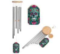 Giorno dei Morti Festival Skull Green Wind Chimes Memorial Deep Tone Windchime con 6 tubi in alluminio Outdoor Backyard Garden Decoration