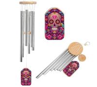 Giorno dei Morti Festival Skull Pink Wind Chimes Memorial Deep Tone Windchime con 6 tubi in alluminio Outdoor Backyard Garden Decoration