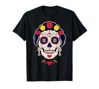 Giorno Dei Morti Fiori Teschio Zucchero Dia De Los Muertos Messico Maglietta