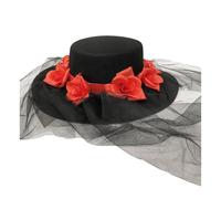 Giorno Dei Morti Scheletro Costume Adulti Gaucho Cappello con Rosso Rose E Velo