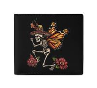 Giorno dei Morti Teschio Scheletro Monarca Farfalla Billfold Portafoglio in Pelle Carino Porta Carte Frizione per Viaggi, Stile:, Taglia unica