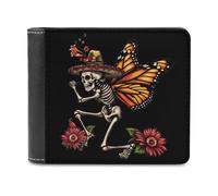 Giorno dei Morti Teschio Scheletro Monarca Farfalla Portafoglio da Uomo Bifold Sottile Porta Carte di Contanti Borsa, Stile:, Taglia unica