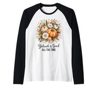 Giorno del Ringraziamento Harvest Pumpkins Yahuah è Una buona Fede Maglia con Maniche Raglan