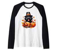 Giorno del Ringraziamento Nero Russo Terrier Cane Proprietario Mamma papà Divertente Maglia con Maniche Raglan