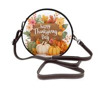 Giorno del Ringraziamento Segno di Legno Zucche Foglie d'Autunno Donne Rotondo Crossbody Borse In Pelle