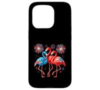 Giorno dell'Indipendenza Bandiera Americana Flamingo Fuochi D'artificio 4 Luglio Custodia per iPhone 15 Pro