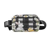 Giorno di Pasqua Bunny Ear Stripe Daisy Egg Elegante Cerniera Fanny Pack Sling Bag per piccoli uomini d'affari Grande Capacità con Cinghia Regolabile per Viaggi Shopping Corsa bolsa de cintura para