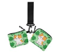 Giorno di San Patrizio Cartone Animato Carino Gatto Marrone Donna Doppio Portafogli Custodie per Carte da Lavoro Sottile Piatto Protezione per Carta d'identità con Cinturino da polso per Ragazze 2