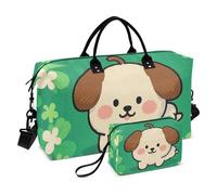 Giorno di San Patrizio Cartone Animato Carino Marrone Cane Decorativo Weekender Pernottamento Borsa Allenamento con Cinghia Regolabile per Trekking 2 Pezzi Set bulto para viajar