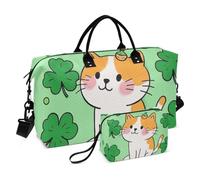 Giorno di San Patrizio Cartone Animato Carino Marrone Gatto Decorativo Grande Borsa Grande Borsa da Palestra con Cinghia Regolabile per Palestra Pieghevole bolsas de para Mujer