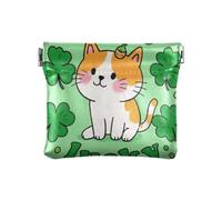 Giorno di San Patrizio Cartone Animato Carino Marrone Gatto Donne In Pelle Portamonete Impermeabile Cambiamento Titolare Della Carta Organizzatore per Lady, Giorno di San Patrizio cartone animato