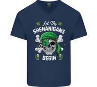 Giorno di San Patrizio Let The Shenanigans Begin Uomo Scollo A V Cotone T-Shirt