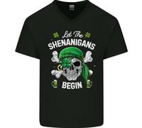 Giorno di San Patrizio Let The Shenanigans Begin Uomo Scollo A V Cotone T-Shirt