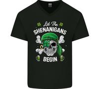Giorno di San Patrizio Let The Shenanigans Begin Uomo Scollo A V Cotone T-Shirt