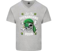 Giorno di San Patrizio Let The Shenanigans Begin Uomo Scollo A V Cotone T-Shirt