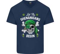 Giorno di San Patrizio Let The Shenanigans Begin Uomo Scollo A V Cotone T-Shirt
