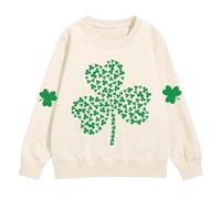 Giorno di San Patrizio Vestiti Ragazzi Ragazze Camicia A Maniche Lunghe Clover Modello Pullover Oversize Felpa In Cotone Irlandese Top Verde Tee Adolescente Vestiti Primavera, Beige, 9-10 Anni
