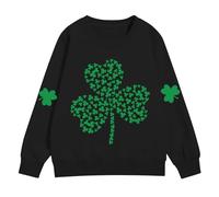 Giorno di San Patrizio Vestiti Ragazzi Ragazze Camicia A Maniche Lunghe Clover Modello Pullover Oversize Felpa In Cotone Irlandese Top Verde Tee Adolescente Vestiti Primavera, Nero , 13-14 Anni