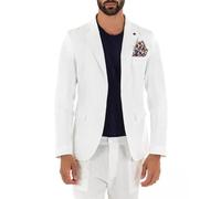 Giosal Giacca Uomo Misto Lino Tinta Unita Monopetto Colletto Pochette (Bianco, 50)