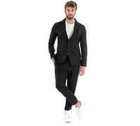 Giosal Outfit Uomo Abito Completo Lino Giacca Monopetto Pantalone Classico Tinta Unita Taschino a Pochette (48, Nero)