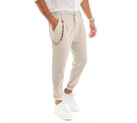 Giosal- Pantalone Elegante Uomo di Lino Tinta Unita con Catena,Modello Tasca America Vari Colori