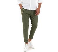 Giosal- Pantalone Elegante Uomo di Lino Tinta Unita con Catena,Modello Tasca America Vari Colori