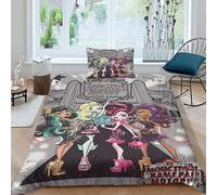 GIOSBR Monster High 3D Stampa Digitale Magical Girl Copripiumino 2 Pezzi Set Copripiumino Microfibra Morbido Con Cerniera E Federe Set Di Biancheria Da Letto Per Bambini Single(135x200cm)