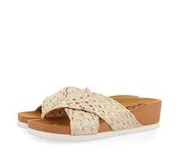 GIOSEPPO Ciabattine Stile bio con Strisce in Rafia e Argento per Donna bandrele