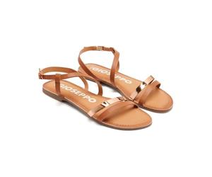 GIOSEPPO Sandali da donna in pelle con strisce bianche e metallizzate BARGEME, CUOIO, 37 EU