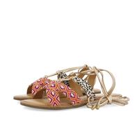 GIOSEPPO Sandali piatti in pelle con treccia etnica multicolore con lacci per donna bresse, multicolore, 36 EU