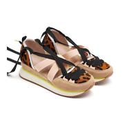 GIOSEPPO Sneakers aperte Pelle Leopardo E Zeppa Rafia Ludlow, Leopardato, 36 EU